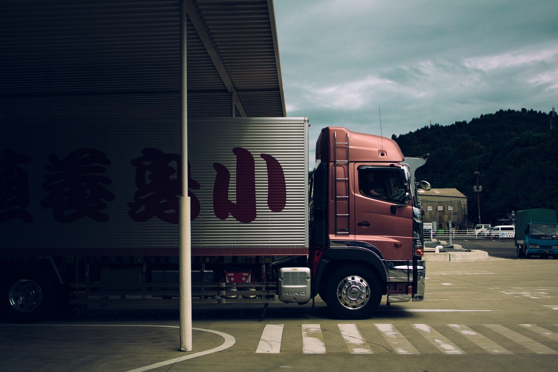 Truck leaving depot